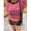 imageOYOANGLE Womens See Through Top Metallic Mesh Sheer Short Sleeve Rave TShirtPink