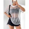 imageOYOANGLE Womens See Through Top Metallic Mesh Sheer Short Sleeve Rave TShirtWhite