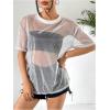 imageOYOANGLE Womens See Through Top Metallic Mesh Sheer Short Sleeve Rave TShirtWhite