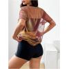 imageOYOANGLE Womens See Through Top Metallic Mesh Sheer Short Sleeve Rave TShirtYellow