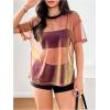 imageOYOANGLE Womens See Through Top Metallic Mesh Sheer Short Sleeve Rave TShirtYellow