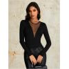imageOYOANGLE Womens Slim Fit See Through Contrast Mesh Long Sleeve Tee TopsBlack