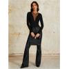 imageOYOANGLE Womens Slim Fit See Through Contrast Mesh Long Sleeve Tee TopsBlack