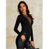 imageOYOANGLE Womens Slim Fit See Through Contrast Mesh Long Sleeve Tee TopsBlack