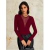 imageOYOANGLE Womens Slim Fit See Through Contrast Mesh Long Sleeve Tee TopsBurgundy
