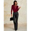 imageOYOANGLE Womens Slim Fit See Through Contrast Mesh Long Sleeve Tee TopsBurgundy