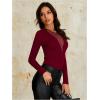 imageOYOANGLE Womens Slim Fit See Through Contrast Mesh Long Sleeve Tee TopsBurgundy