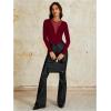 imageOYOANGLE Womens Slim Fit See Through Contrast Mesh Long Sleeve Tee TopsBurgundy