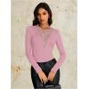 imageOYOANGLE Womens Slim Fit See Through Contrast Mesh Long Sleeve Tee TopsPink
