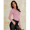 imageOYOANGLE Womens Slim Fit See Through Contrast Mesh Long Sleeve Tee TopsPink
