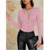 imageOYOANGLE Womens Slim Fit See Through Contrast Mesh Long Sleeve Tee TopsPink