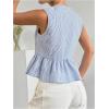 imageOYOANGLE Womens Striped Print Tie Front Bow Knot Crew Neck Sleeveless Tank Blouses Ruffle Peplum TopsBlue