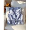 imageOYOANGLE Womens Striped Print Tie Front Bow Knot Crew Neck Sleeveless Tank Blouses Ruffle Peplum TopsRoyal Blue
