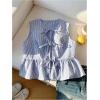 imageOYOANGLE Womens Striped Print Tie Front Bow Knot Crew Neck Sleeveless Tank Blouses Ruffle Peplum TopsRoyal Blue