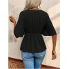 imageOYOANGLE Womens Textured Wrap V Neck Ruffle Short Sleeve Ruched Blouse Tie Front Tunic TopsBlack