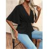 imageOYOANGLE Womens Textured Wrap V Neck Ruffle Short Sleeve Ruched Blouse Tie Front Tunic TopsBlack