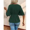 imageOYOANGLE Womens Textured Wrap V Neck Ruffle Short Sleeve Ruched Blouse Tie Front Tunic TopsDark Green