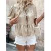 imageOYOANGLE Womens Tie Front Babydoll Blouses Crew Neck Puff Short Sleeve Ruffle Hem Peplum TopApricot