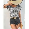 imageOYOANGLE Womens Zebra Print Crew Neck Ruffle Cap Sleeve Blouses Elegant Casual Shirt TopsBlack and White