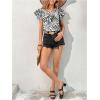 imageOYOANGLE Womens Zebra Print Crew Neck Ruffle Cap Sleeve Blouses Elegant Casual Shirt TopsBlack and White