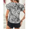 imageOYOANGLE Womens Zebra Print Crew Neck Ruffle Cap Sleeve Blouses Elegant Casual Shirt TopsBlack and White