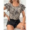 imageOYOANGLE Womens Zebra Print Crew Neck Ruffle Cap Sleeve Blouses Elegant Casual Shirt TopsMulticolor