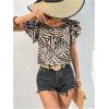imageOYOANGLE Womens Zebra Print Crew Neck Ruffle Cap Sleeve Blouses Elegant Casual Shirt TopsMulticolor