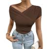 imageOYOANGLE Womens Asymmetrical Neck Ruched Short Sleeve TShirt Summer Trendy Tee TopsCoffee Brown