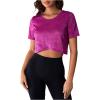 imageOYOANGLE Womens Camo Print Short Sleeve Workout Top Wrap Hem Athletic TShirts Yoga Gym Crop TopsHot Pink