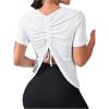 imageOYOANGLE Womens Drawstring Back Ruched Workout T Shirts Crew Neck Short Sleeve Athletic Yoga Tee TopsWhite
