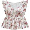 imageOYOANGLE Womens Floral Print Tie Front V Neck TShirt Ruffle Cap Sleeve Ruffle Hem Peplum TopsWhite and Floral