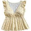 imageOYOANGLE Womens Floral Print Tie Front V Neck TShirt Ruffle Cap Sleeve Ruffle Hem Peplum TopsYellow