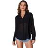 imageOYOANGLE Womens Mesh Sheer Long Sleeve Shirt See Through Button Down Blouse TopBlack