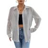 imageOYOANGLE Womens Mesh Sheer Long Sleeve Shirt See Through Button Down Blouse TopLight Grey
