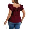 imageOYOANGLE Womens Plus Size Square Neck Ruffle Cap Sleeve Shirts Bowknot Back Loose Fit Casual Pullover BlousesBurgundy