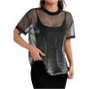 imageOYOANGLE Womens See Through Top Metallic Mesh Sheer Short Sleeve Rave TShirtBlack