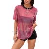 imageOYOANGLE Womens See Through Top Metallic Mesh Sheer Short Sleeve Rave TShirtPink