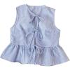 imageOYOANGLE Womens Striped Print Tie Front Bow Knot Crew Neck Sleeveless Tank Blouses Ruffle Peplum TopsRoyal Blue