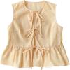 imageOYOANGLE Womens Striped Print Tie Front Bow Knot Crew Neck Sleeveless Tank Blouses Ruffle Peplum TopsYellow
