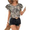 imageOYOANGLE Womens Zebra Print Crew Neck Ruffle Cap Sleeve Blouses Elegant Casual Shirt TopsMulticolor