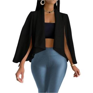 imageOYOANGLE Womens Cape Long Sleeve Cropped Blazer Jacket Open Front Solid Elegant Trendy Cardigan CoatsBlack