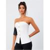 imageOYOANGLE Summer Going Out Tops for Women 2025 Button Front Sleeveless Strapless Tube TopBeige