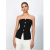 imageOYOANGLE Summer Going Out Tops for Women 2025 Button Front Sleeveless Strapless Tube TopBlack Solid