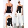 imageOYOANGLE Summer Going Out Tops for Women 2025 Button Front Sleeveless Strapless Tube TopBlack Solid