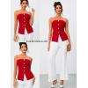 imageOYOANGLE Summer Going Out Tops for Women 2025 Button Front Sleeveless Strapless Tube TopDark Red