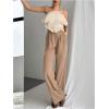 imageOYOANGLE Womens 3D Flower Decor Strapless Sleeveless Bandeau Top Slim Fit Solid Cropped Tube TopsApricot