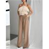 imageOYOANGLE Womens 3D Flower Decor Strapless Sleeveless Bandeau Top Slim Fit Solid Cropped Tube TopsApricot