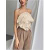 imageOYOANGLE Womens 3D Flower Decor Strapless Sleeveless Bandeau Top Slim Fit Solid Cropped Tube TopsApricot