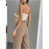 imageOYOANGLE Womens 3D Flower Decor Strapless Sleeveless Bandeau Top Slim Fit Solid Cropped Tube TopsApricot
