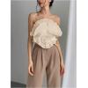 imageOYOANGLE Womens 3D Flower Decor Strapless Sleeveless Bandeau Top Slim Fit Solid Cropped Tube TopsApricot